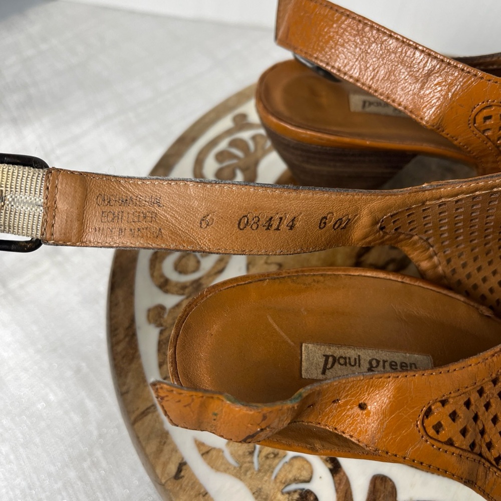 Paul Green Lois Slingback Perforated Leather Sandal Cognac Open Toe 6 UK 8.5 US - Picture 8 of 15